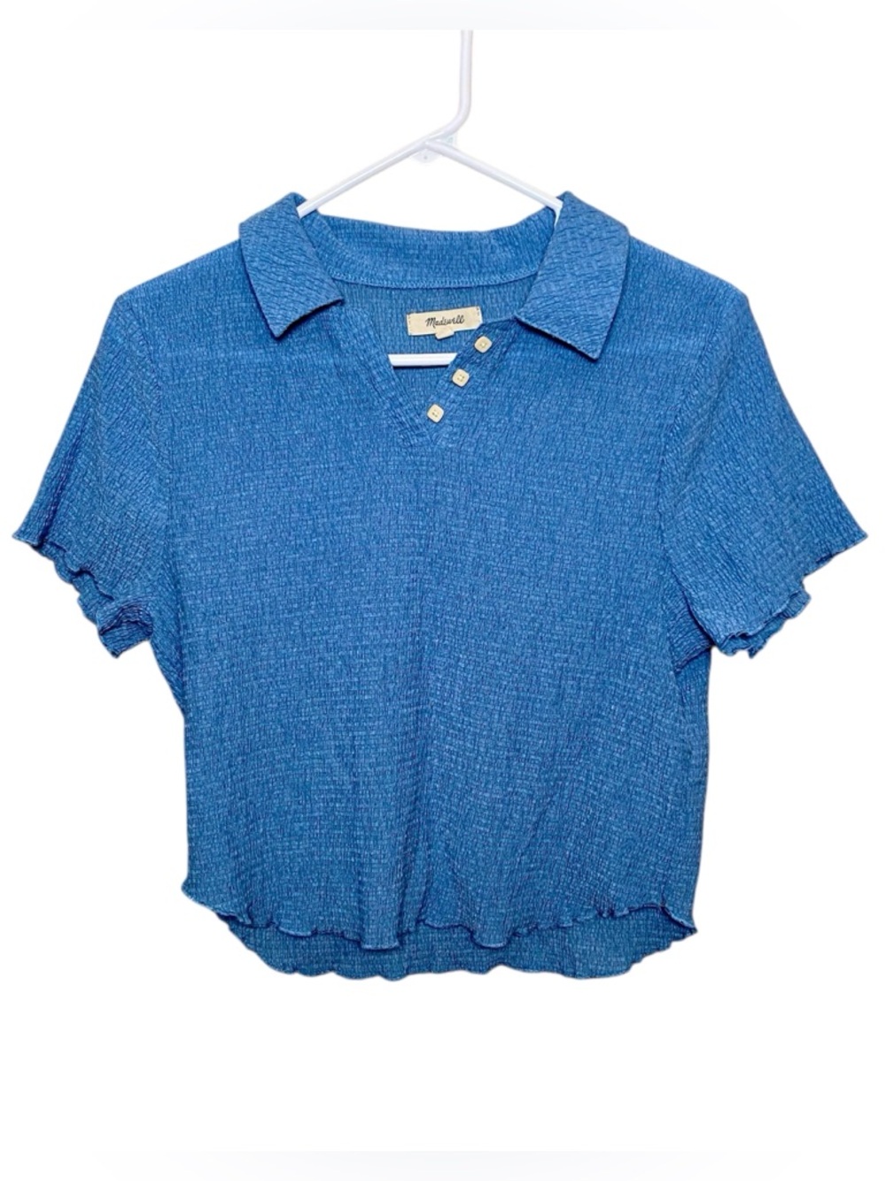 Madewell Blue Crinkle Polo Crop Tee #NL362